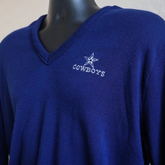 Vintage Dallas Cowboys V-Neck Sweater Men's L Made in USA 80s 90s NFL Garan Blue - Picture 1 of 11